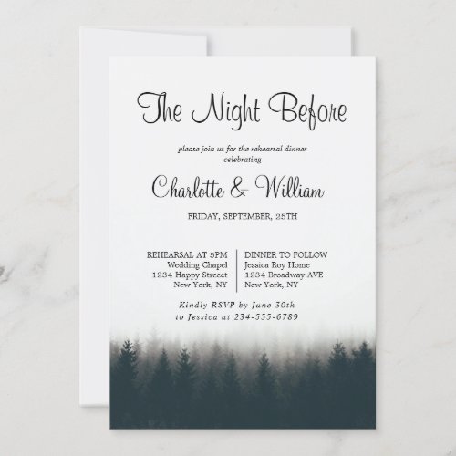Rustic Forest Pine Trees Woodland Rehearsal Dinner Invitation