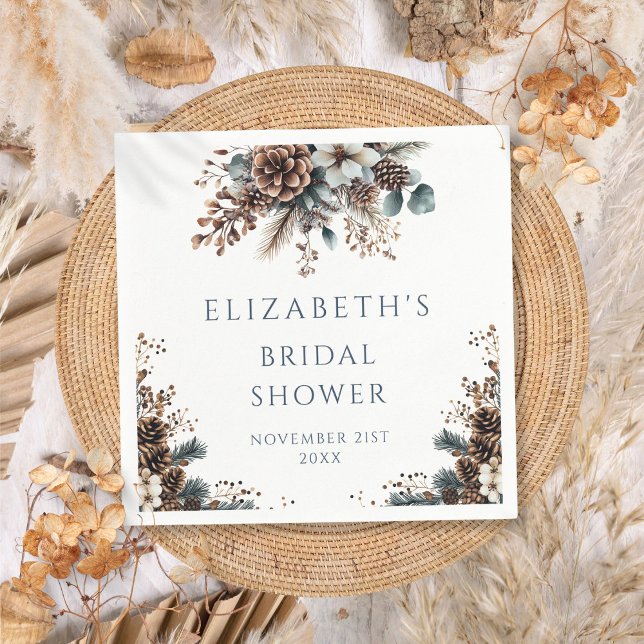 Rustic Forest Pinecones Floral Bridal Shower  Napkins (Rustic Forest Pinecones Floral Bridal Shower Napkins)