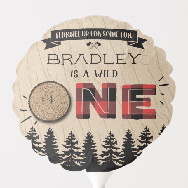 Rustic Forest Plaid Lumberjack Boys 1st Birthday Balloon (Front)