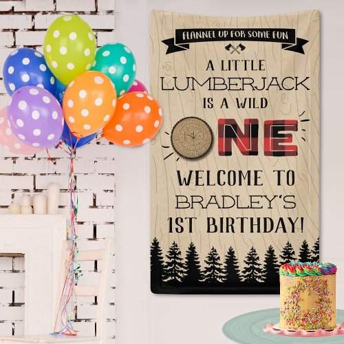 Rustic Forest Plaid Lumberjack Boys 1st Birthday Banner