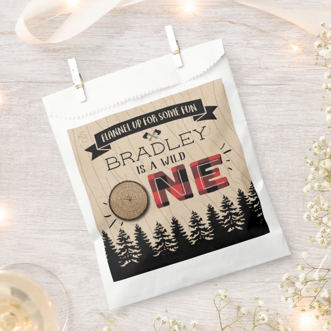 Rustic Forest Plaid Lumberjack Boys 1st Birthday Favor Bag (Clipped)