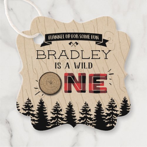 Rustic Forest Plaid Lumberjack Boys 1st Birthday Favor Tags