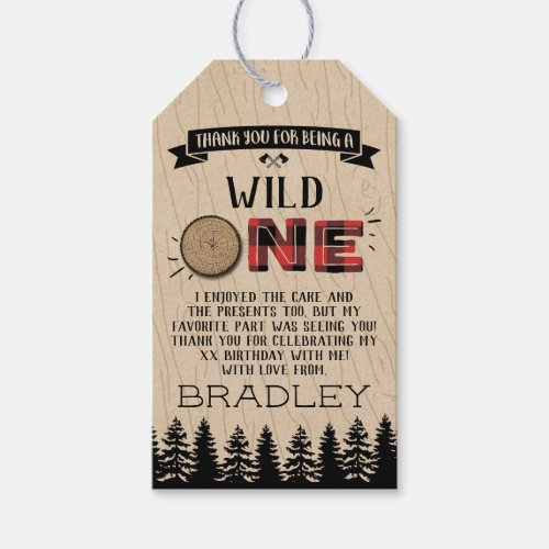 Rustic Forest Plaid Lumberjack Boys 1st Birthday Gift Tags