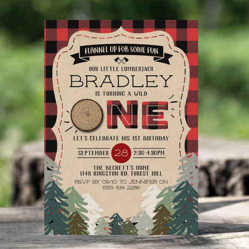 Rustic Forest Plaid Lumberjack Boys 1st Birthday