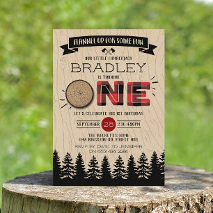 Rustic Forest Plaid Lumberjack Boys 1st Birthday Invitation