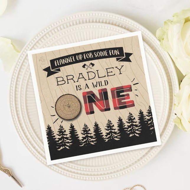 Rustic Forest Plaid Lumberjack Boys 1st Birthday Napkins (Creator Uploaded)