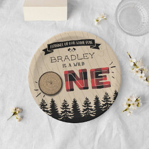 Rustic Forest Plaid Lumberjack Boys 1st Birthday Paper Plates