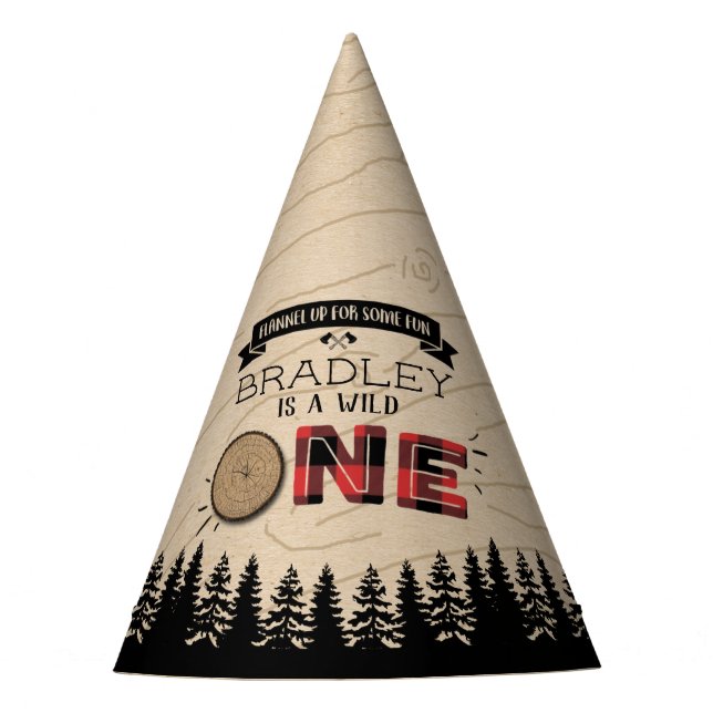 Rustic Forest Plaid Lumberjack Boys 1st Birthday Party Hat (Front)