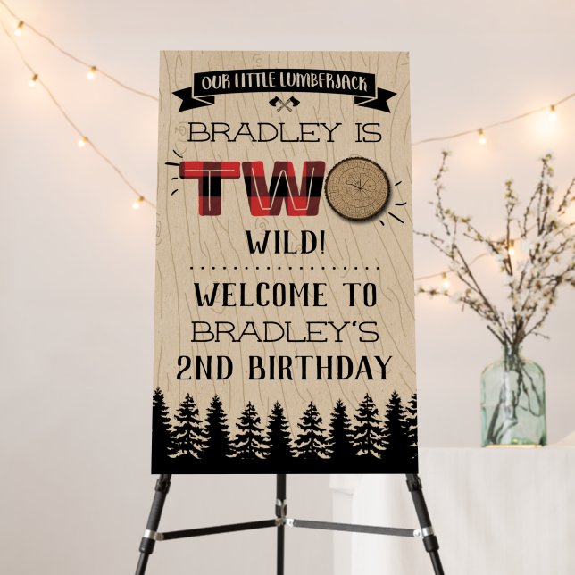 Rustic Forest Plaid Lumberjack Boys 2nd Birthday Foam Board (In Situ (Stand))