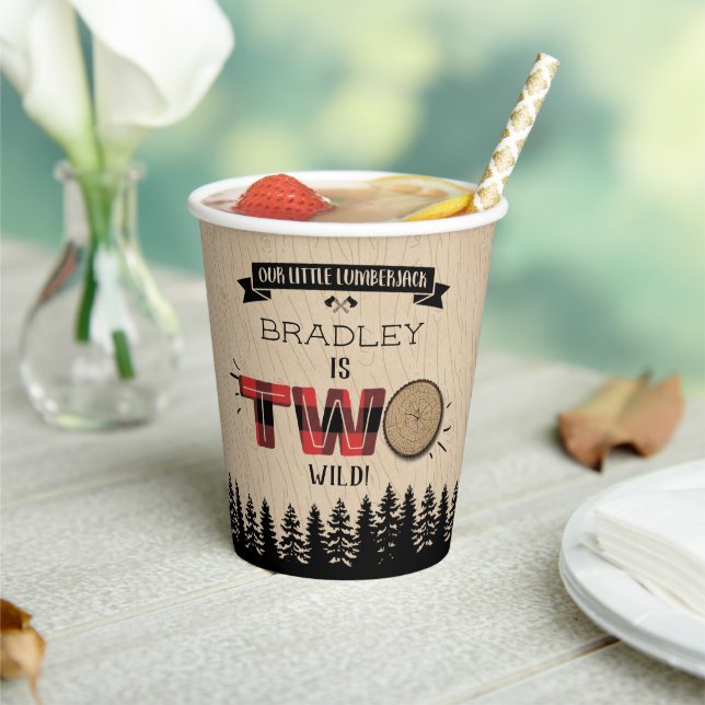 Rustic Forest Plaid Lumberjack Boys 2nd Birthday Paper Cups (Insitu)