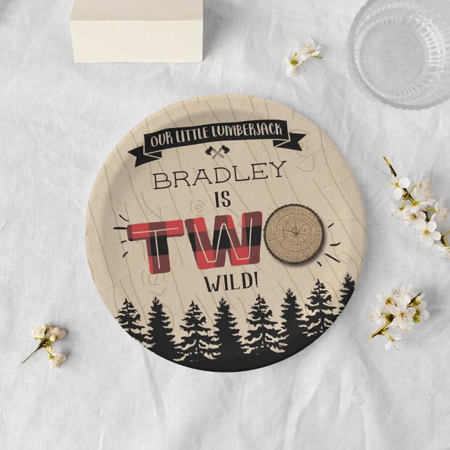 Rustic Forest Plaid Lumberjack Boys 2nd Birthday Paper Plates (Creator Uploaded)