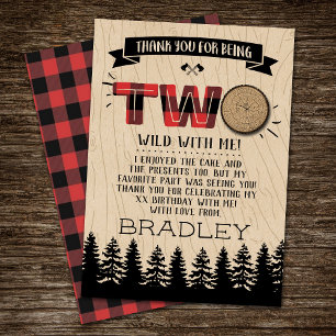 Rustic Forest Plaid Lumberjack Boys 2nd Birthday Thank You Card