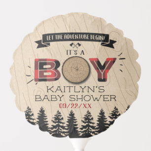 Rustic Forest Plaid Lumberjack Boys Baby Shower Balloon