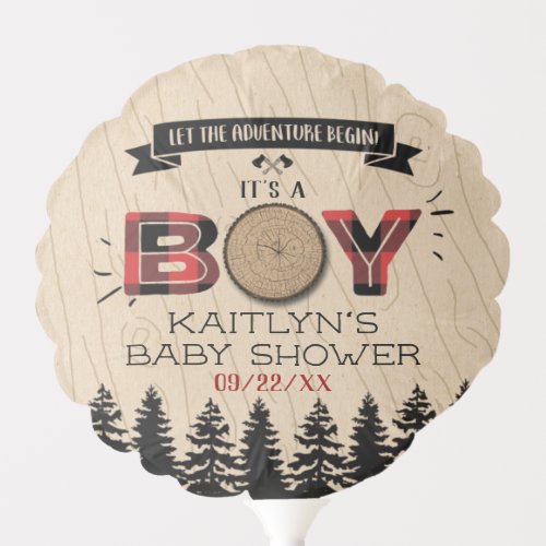 Rustic Forest Plaid Lumberjack Boys Baby Shower Balloon