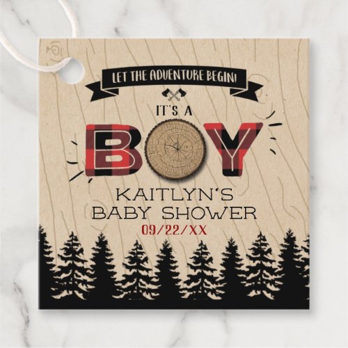 Rustic Forest Plaid Lumberjack Boys Baby Shower Favor Tags
