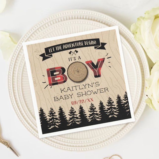 Rustic Forest Plaid Lumberjack Boys Baby Shower Napkins (Creator Uploaded)