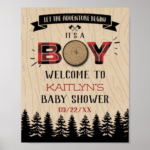 Rustic Forest Plaid Lumberjack Boys Baby Shower Poster