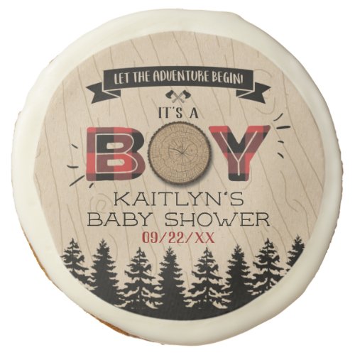 Rustic Forest Plaid Lumberjack Boys Baby Shower Sugar Cookie