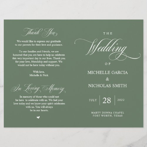 Rustic Forest Sage Green Foldable Wedding Program