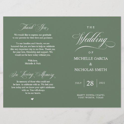 Rustic Forest Sage Green, Foldable Wedding Program