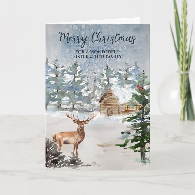 Rustic Forest Sister & Family Merry Christmas Card (Front)