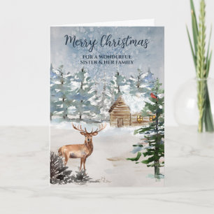Rustic Forest Sister & Family Merry Christmas Card