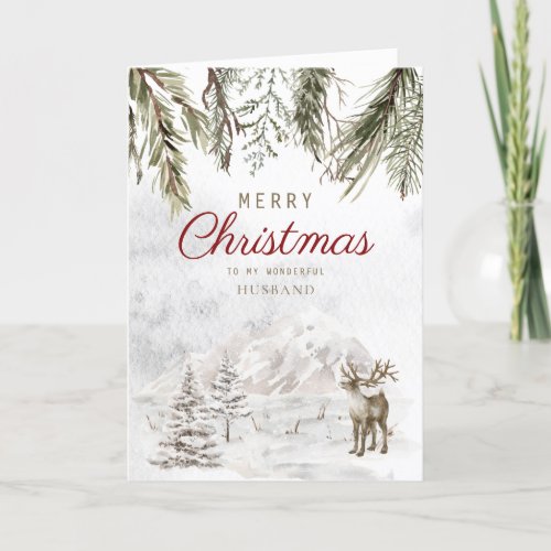 Rustic Forest Snow Mountain Husband Christmas Holiday Card