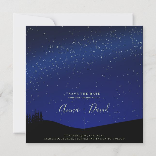 Rustic Forest Starry Night Wedding Save The Date I Invitation (Front)