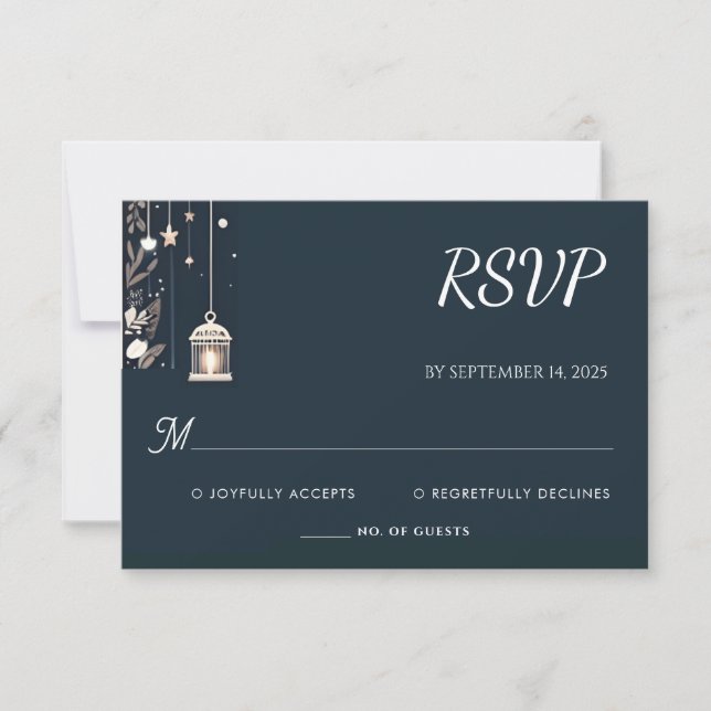 Rustic Forest Stars Snow Bright Winter Wedding RSVP Card (Front)