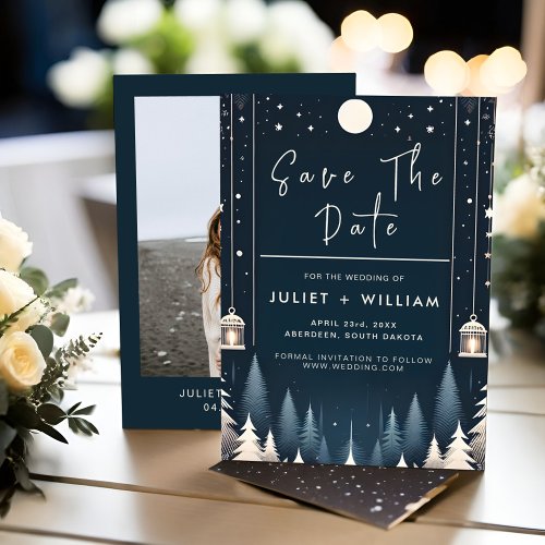 Rustic Forest Stars Snow Bright Winter Wedding Save The Date