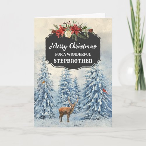 Rustic Forest Stepbrother Merry Christmas Card