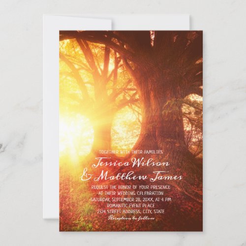 Rustic Forest Sunset Tree Country Summer Wedding Invitation