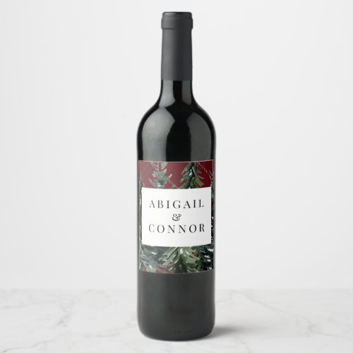 Rustic Forest Tartan Plaid Red Black Green White Wine Label