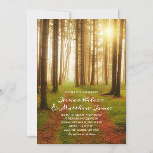 Rustic Forest Tree Path Sun Summer Country Wedding Invitation