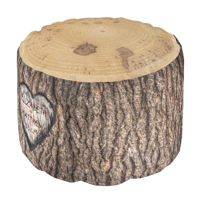 Rustic Forest Tree Stump | Wedding Heart Pouf (Angled Front)