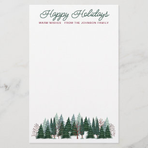Rustic forest trees happy Holidays Stationery