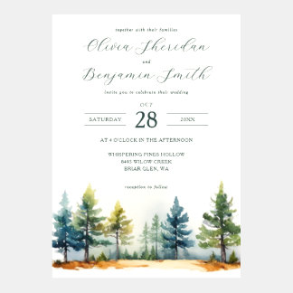 Rustic Forest Watercolor Wedding Invitation