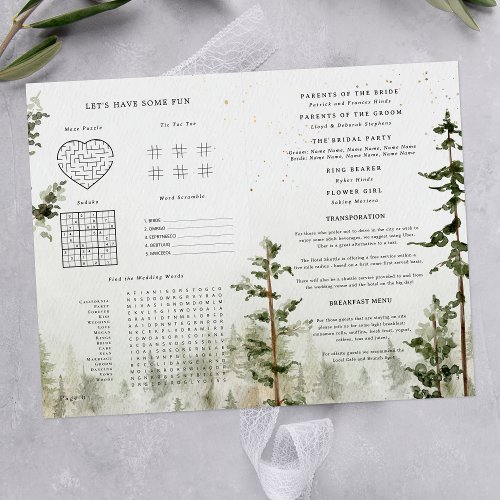Rustic Forest Waterfall Wedding Program with Games
