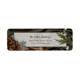 Rustic Forest Wedding Dark Wood Evergreen Bough Label