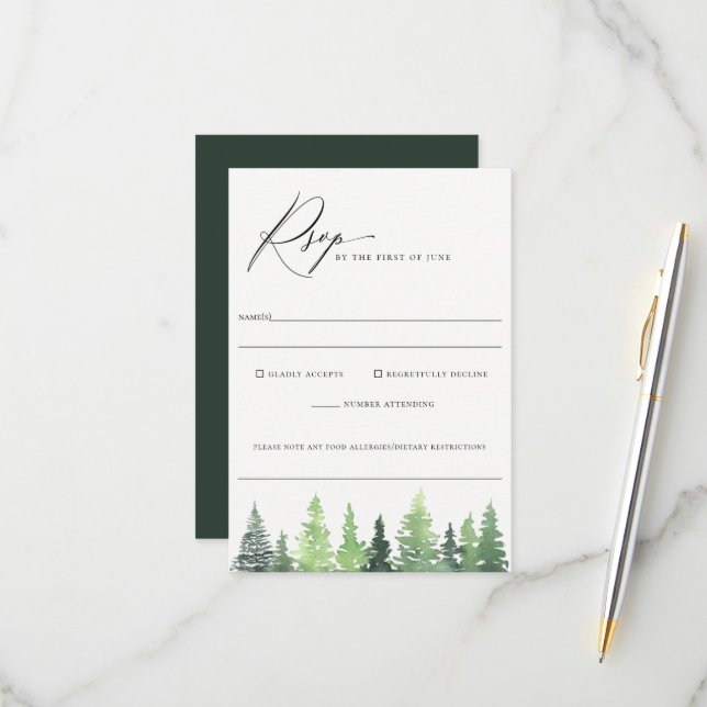 Rustic Forest Wedding Food Allergy RSVP Card (Front/Back In Situ)