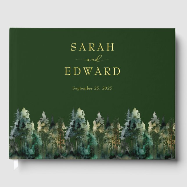 Rustic Forest Wedding Gold Foil Guestbook (Front)