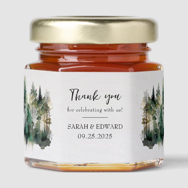 Rustic Forest Wedding Honey Jar Favors (Front)