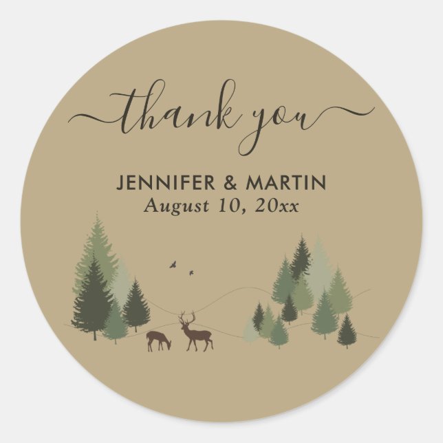 Rustic Forest Wedding Stickers Buck and Doe (Front)