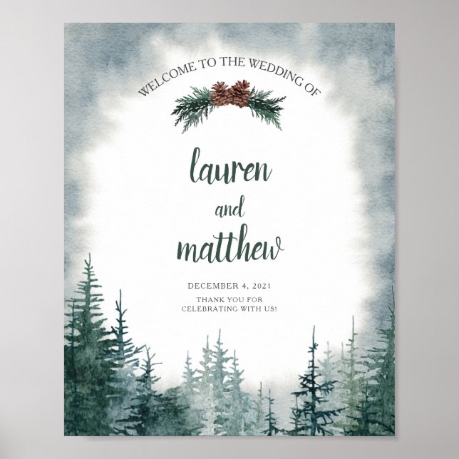 Rustic Forest Wedding Welcome Poster Sign (Front)