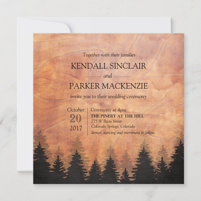 Rustic Forest Wood Wedding Invitation 5.25 x 5.25 (Front)