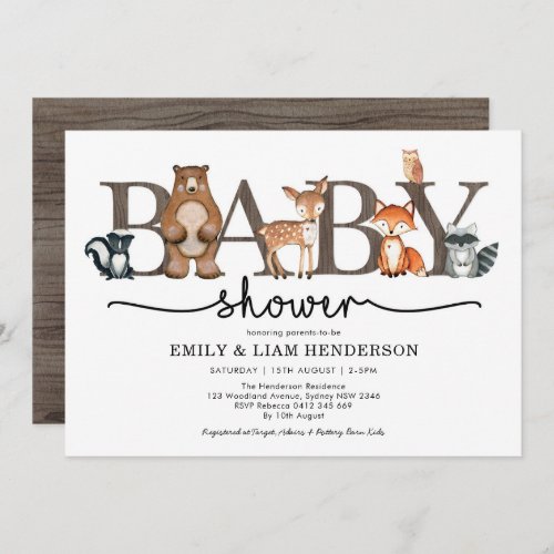 Rustic Forest Woodland Animals Baby Shower Invitation