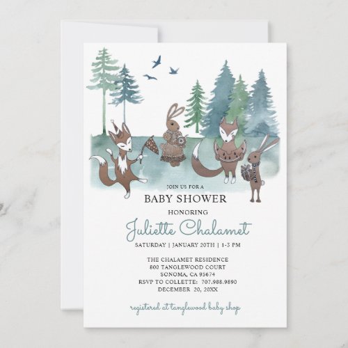Rustic Forest Woodland Animals Baby Shower Invitation