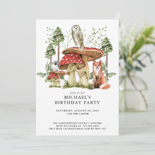 Rustic Forest Woodland Animals Birthday Invitation (Standing Front)