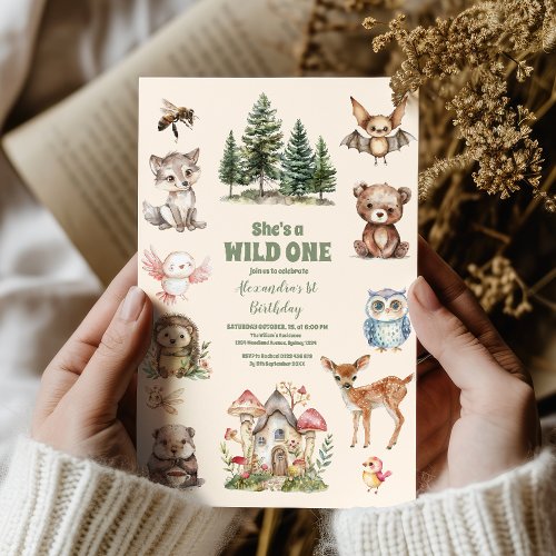 Rustic Forest Woodland Animals Wild One Birthday Invitation