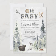 Rustic Forest Woodland Bear Baby Shower Invitation